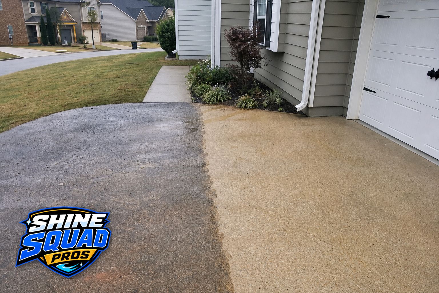 Before-and-after driveway cleaning at a representative Atlanta-area home