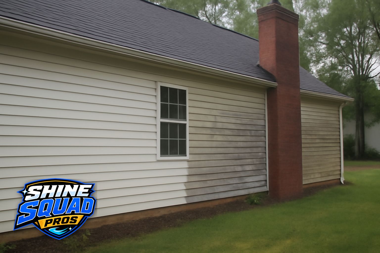 Soft washing being applied to house siding during a professional cleaning service in Alpharetta, Georgia