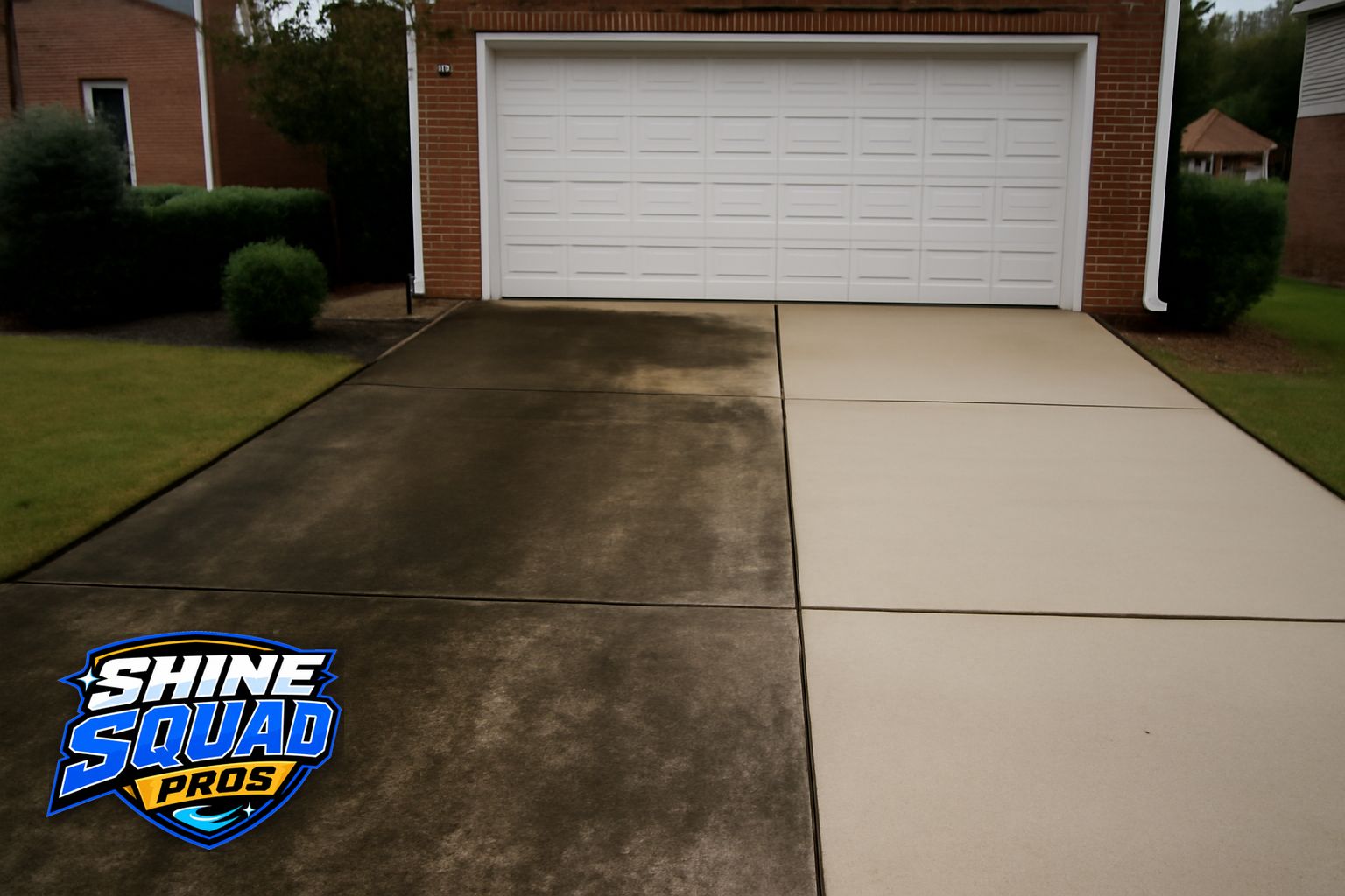 Before and after view of a home exterior in Marietta, Georgia after professional pressure washing service