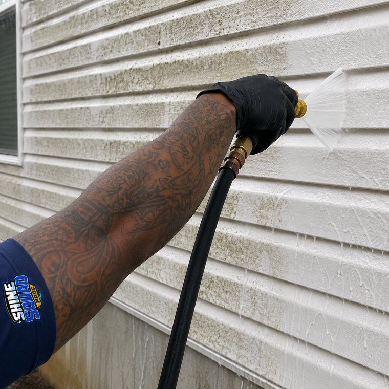 Low pressure soft washing of house siding - property-safe methods